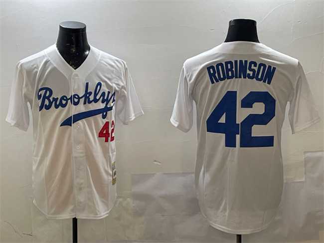 Mens Brooklyn Dodgers #42 Jackie Robinson White Stitched Jersey